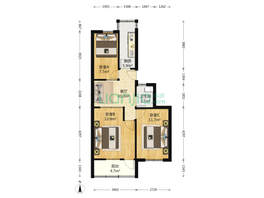 钓鱼台 3室1厅1卫 71平方