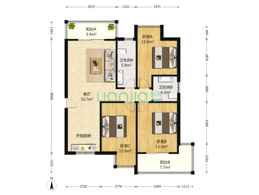 瑞泰卡地亚 3室1厅2卫 136平方
