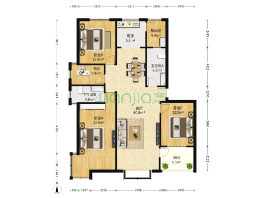 水竹苑 4室1厅2卫 153平方