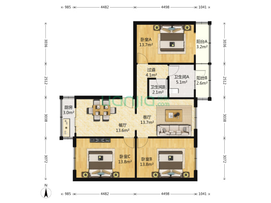 成仁街 3室2厅2卫 59平方