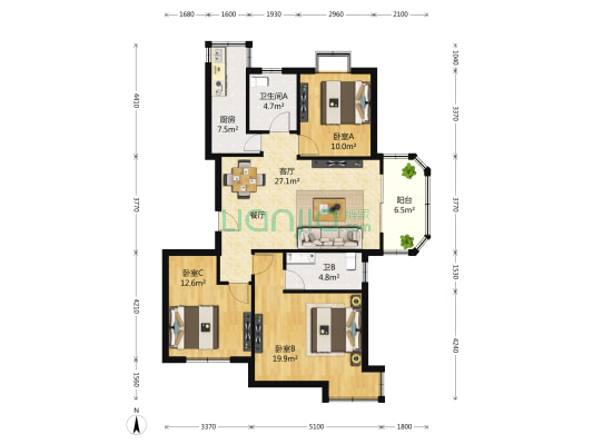 风华水岸 3室2厅2卫 118平方