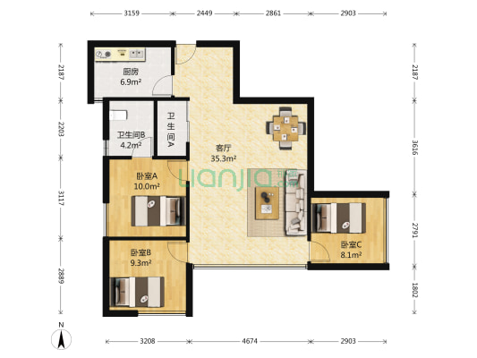 聚丰阁 3室1厅2卫 108平方
