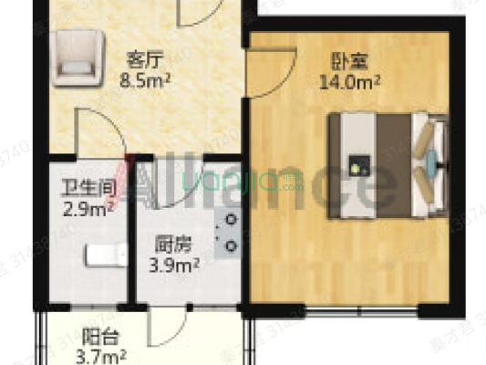 乐亨小区 1室1厅 南-户型图