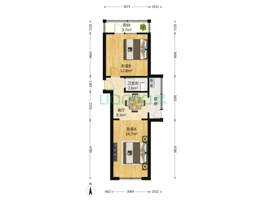 富源里 2室1厅1卫 60平方