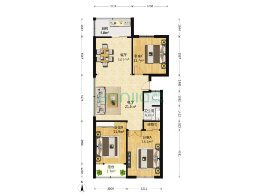 生产路东街9号 3室2厅1卫 106平方