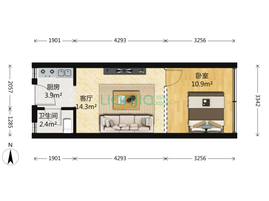 培森大厦 1室1厅1卫 54平方