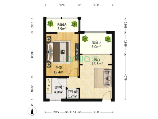 锦东路253号 1室1厅1卫 50平方
