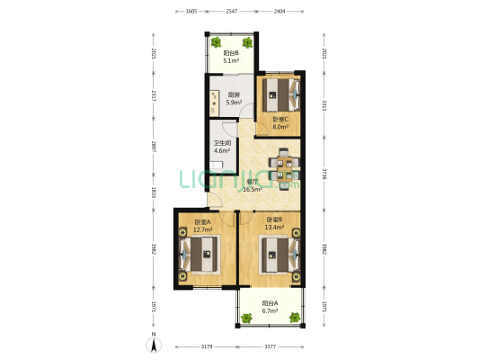 只楚路付6号 3室1厅1卫 85平方