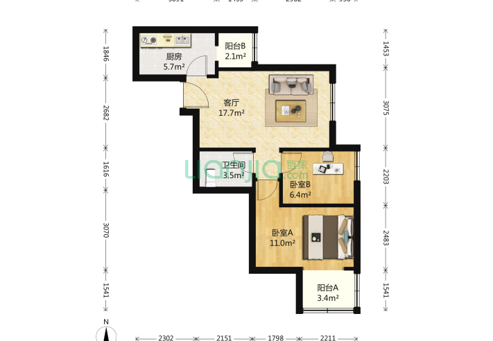 住欣家园 2室1厅1卫 70㎡ 户型