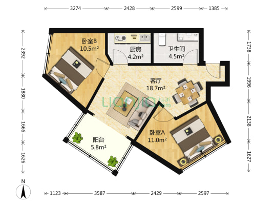 中山骏景 2室1厅1卫 81平方