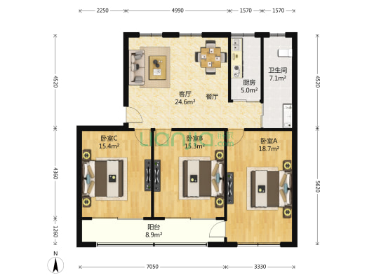 西街2号 3室2厅1卫 114平方