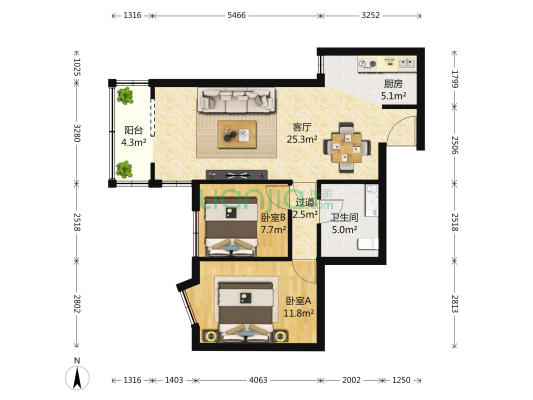 慧忠北里第三社区 2室1厅1卫 88平方