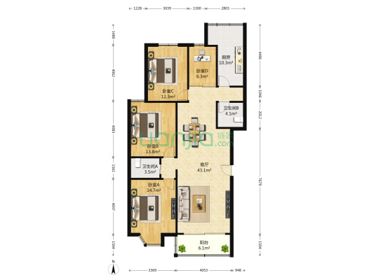 锦绣家园 4室1厅2卫 137平方