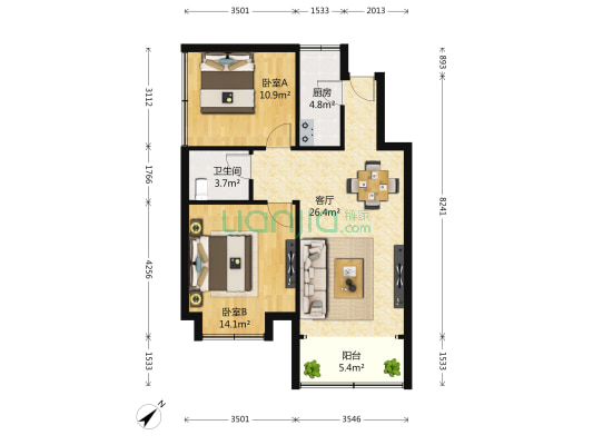 华宇花园 2室1厅1卫 81平方