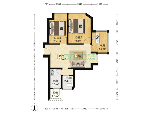 翡翠公寓 3室1厅 南