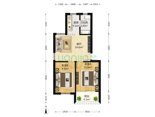 厦禾路2号~389号 2室1厅1卫 65平方
