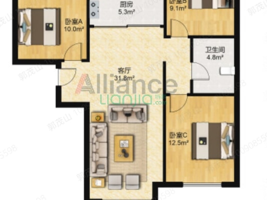 精装修，一层带小院，南北通透三居，满二-户型图