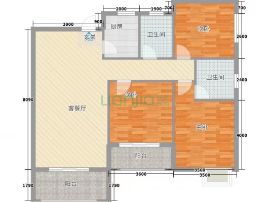 衡阳名郡 红本在手证满两年 原房东精装3房 拎包入住-户型图