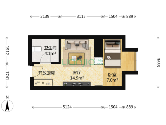 时代凯悦 1室1厅1卫 41平方