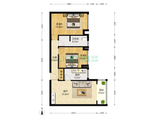 邑上苑 2室1厅1卫 87平方