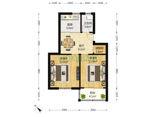 唱经楼西街 2室1厅1卫 62平方