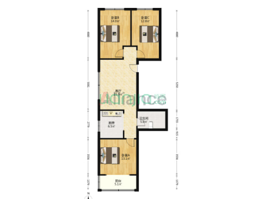 地质嘉园 3室2厅 南 北-户型图