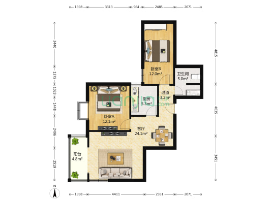 水云居 2室1厅1卫 93平方