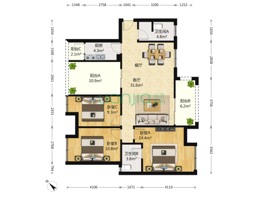 德坤海地亚 3室1厅2卫 113平方