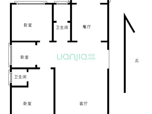东兴小区(涿州) 3室2厅 南 北-户型图