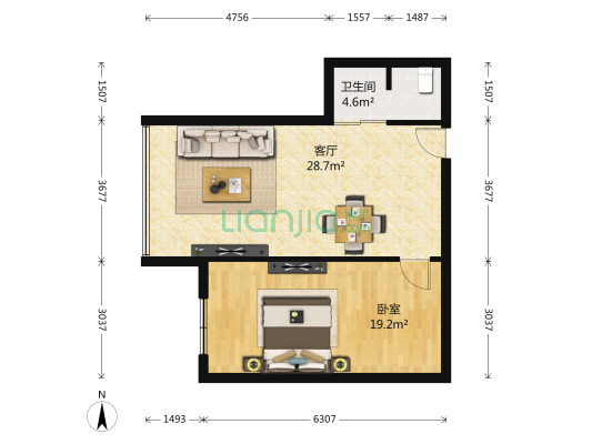 江临阳光公寓 1室1厅1卫 72平方