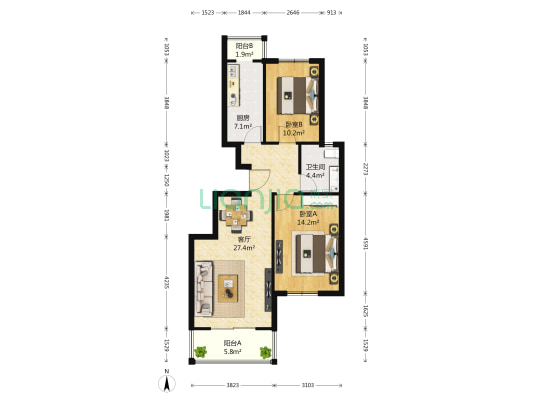 梨园小镇 2室1厅1卫 96平方