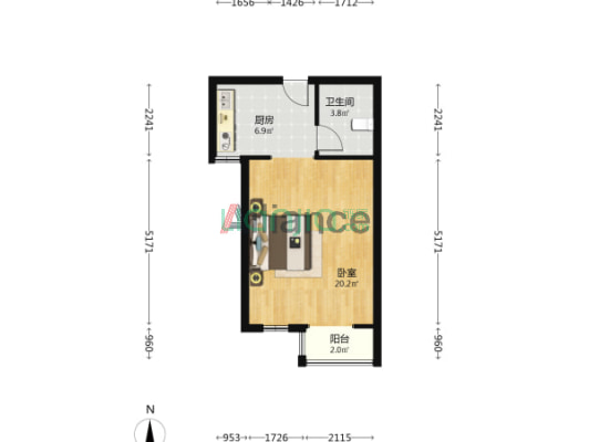 涿州城西  农大人才家园49平中低楼层一居采光视野佳-户型图