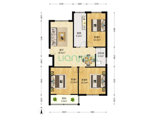 沙口路6号院 3室1厅1卫 111平方