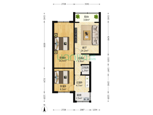 肖家河东三巷1号 2室1厅1卫 63平方