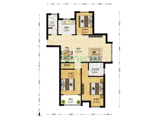 东方兰园东区 3室1厅2卫 123平方