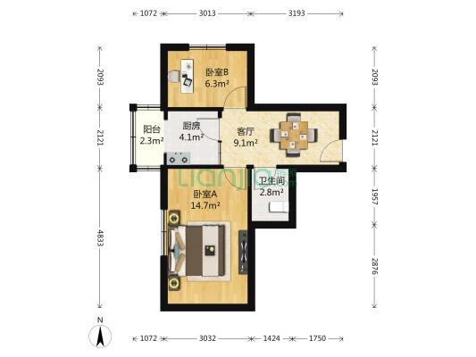 香周路 2室1厅1卫 56平方