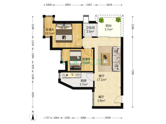 社区安静大两房，近地铁，大型超市