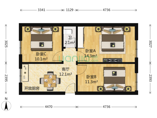 新外大街5号 3室1厅1卫 64平方