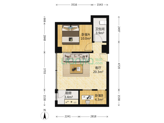 兴港花园三期 2室1厅1卫 49平方