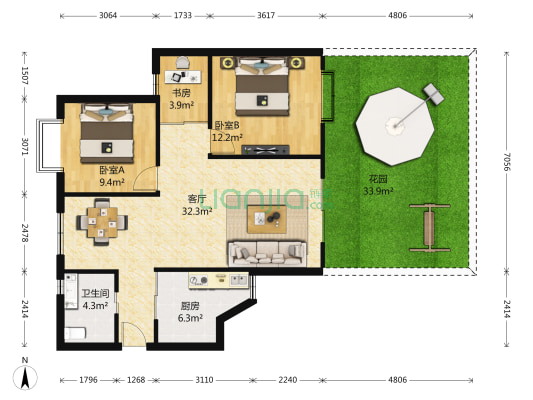 江畔华景 3室1厅1卫 92平方