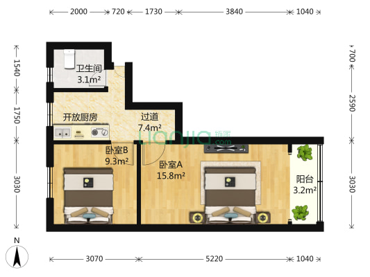 宜山路177号 2室1厅1卫 48平方