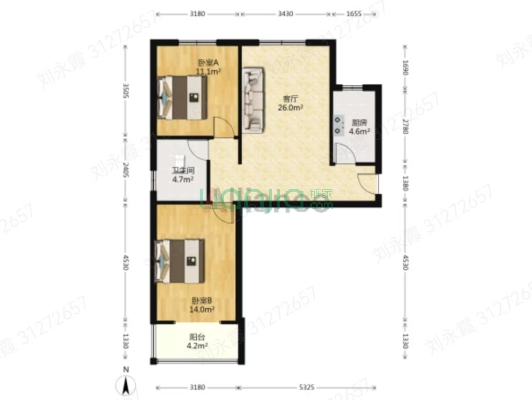 838沿线，70年大产权，集体供暖，房本满五唯一。-户型图