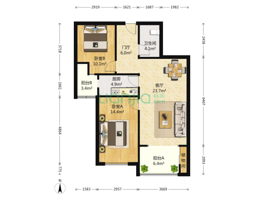 中堂 2室1厅1卫 98平方