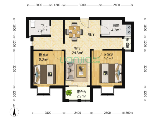 安亭瑞仕华庭 2室2厅1卫 119平方