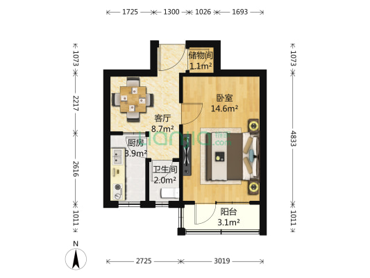 花家地小区 1室1厅1卫 42平方