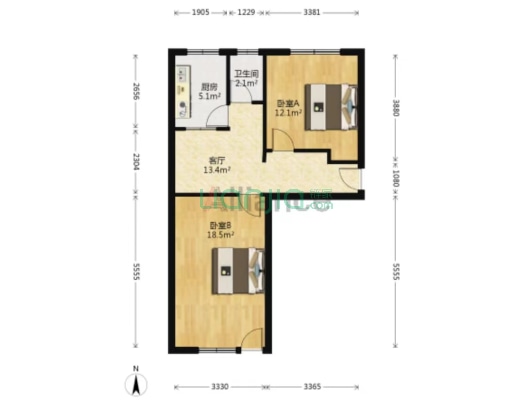 矿山局家属楼南院 2室1厅 南 北-户型图