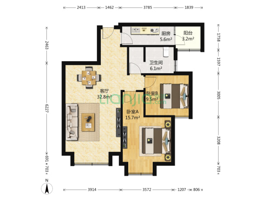 心灵家园 2室1厅1卫 83平方