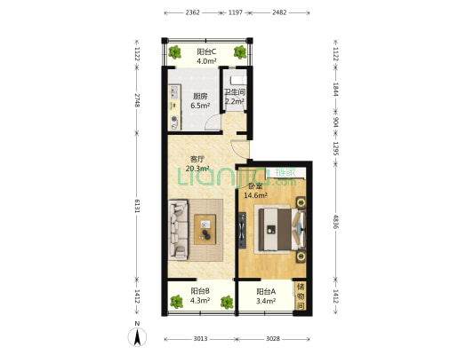西华门街5号 1室1厅1卫 62平方