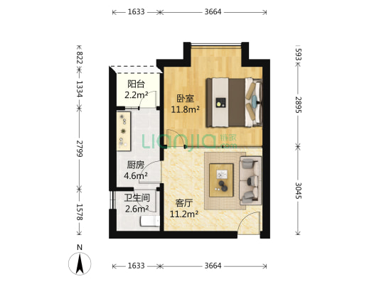 富悦阳光 1室1厅1卫 44平方