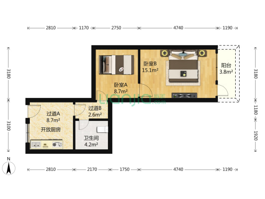 飞帆大楼 2室0厅1卫 58平方
